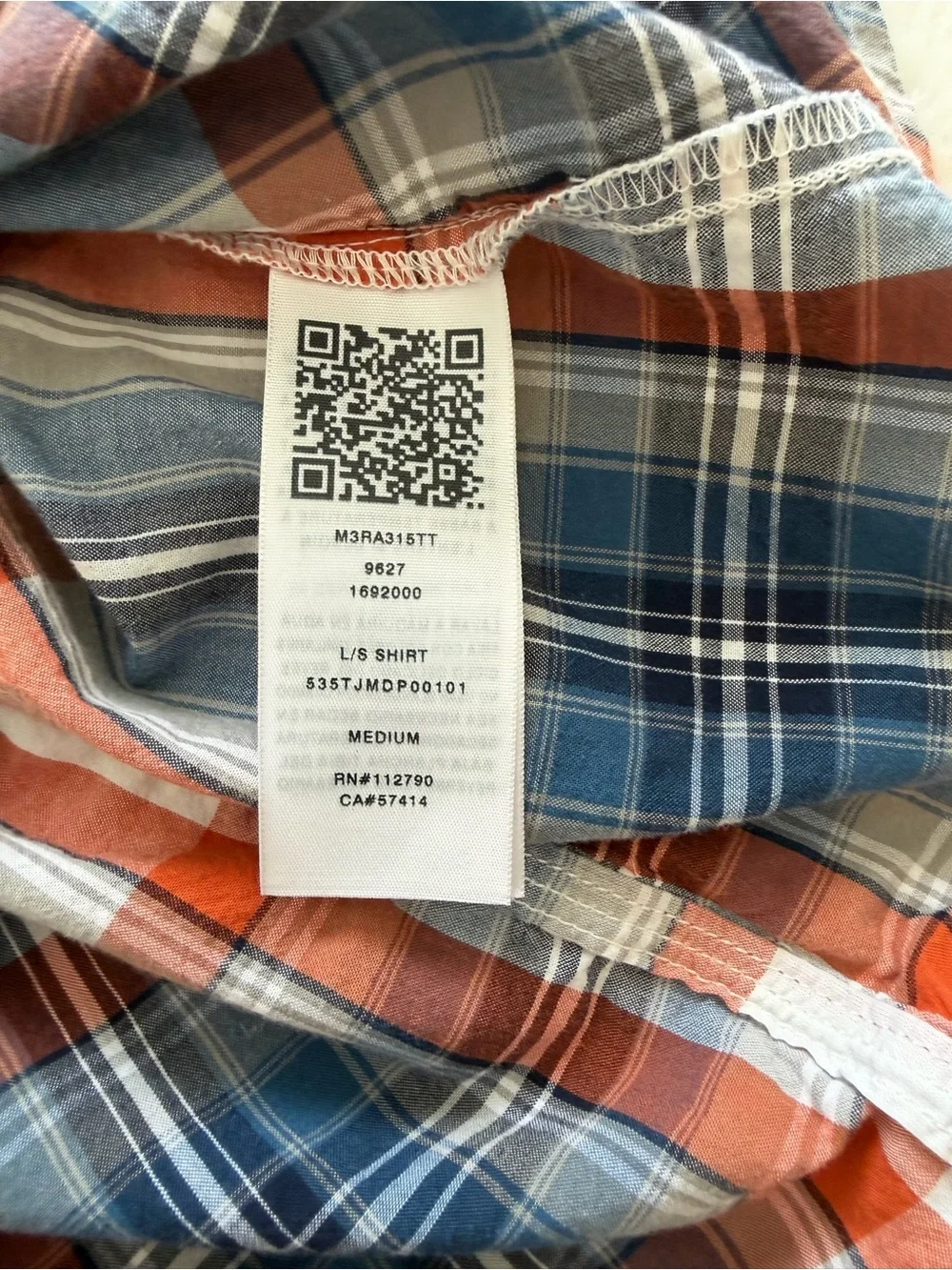 True Religion Men’s Orange and Blue Plaid Button Down Shirt